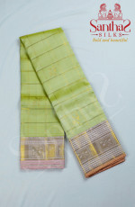 Pista Green with Checks Pure Silk Saree