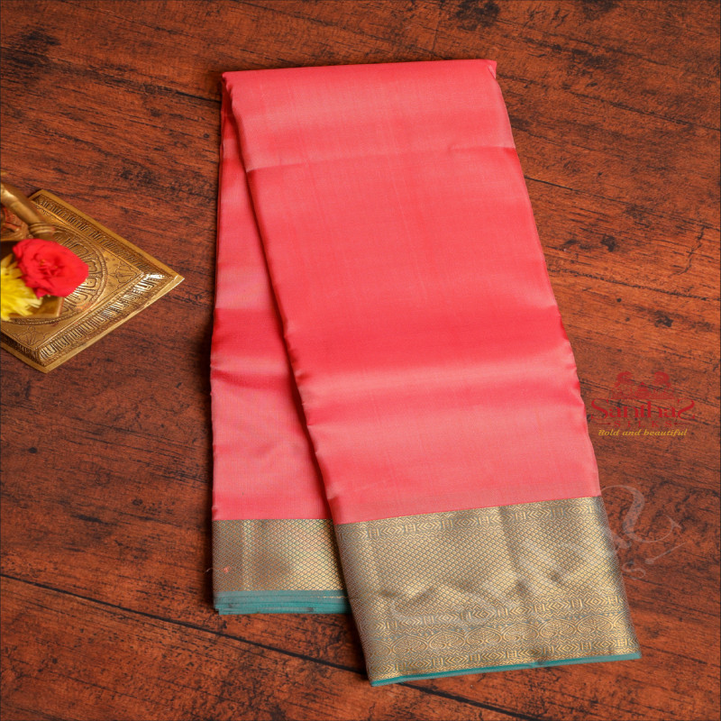 CORAL PEACH COLOUR BODY AND CONTRAST PALLU & BLOUSE