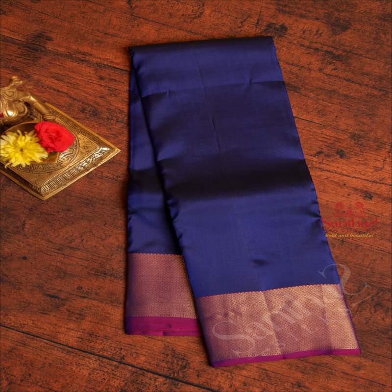 DARK MIDNIGHT BLUE COLOUR BODY IN PLAIN AND CONTRAST PALLU & BLOUSE