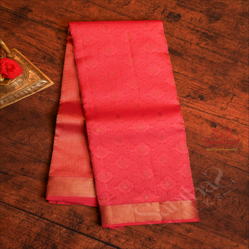 BRIGHT PINK COLOUR BODY WITH BANARAS EMBOSED DESIGN AND SELF COLOUR PALLU & BLOUSE