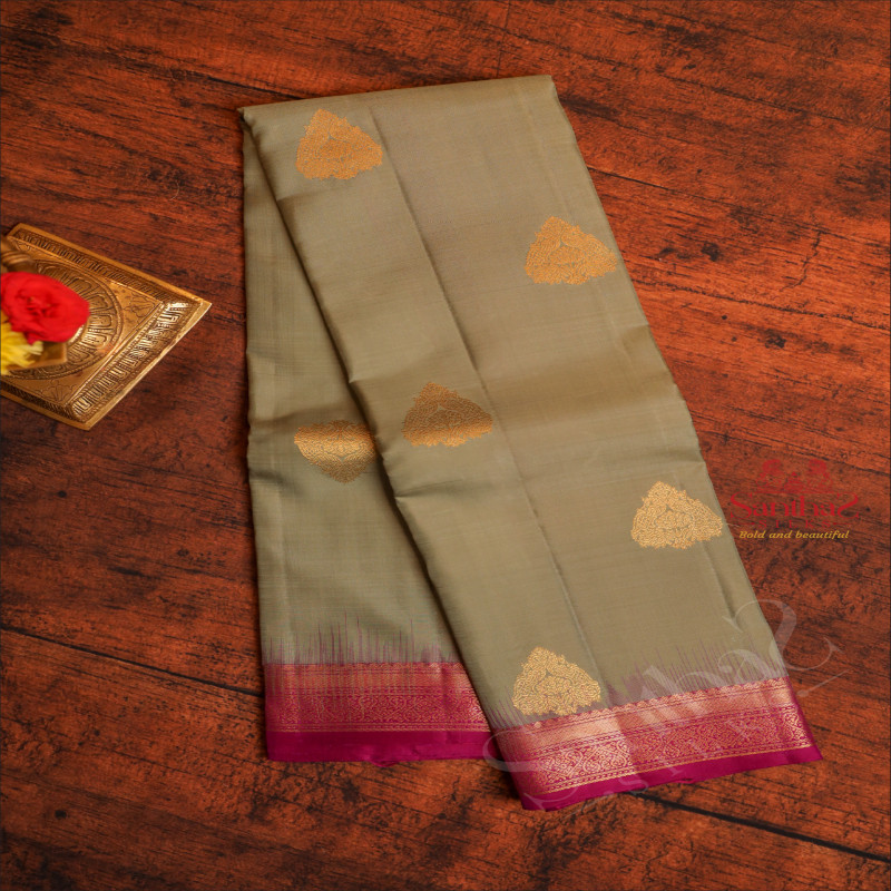 CARDAMOM GREEN COLOUR BODY WITH GOLDEN ZARI BUTTA WITH CONTRAST BLOUSE & BORDER