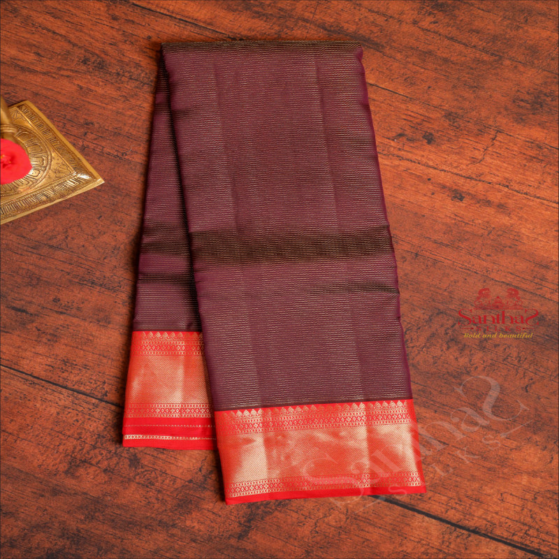 DARK PURPLE COLOUR BODY WITH STRIPS WITH CONTRAST BLOUSE & BORDER