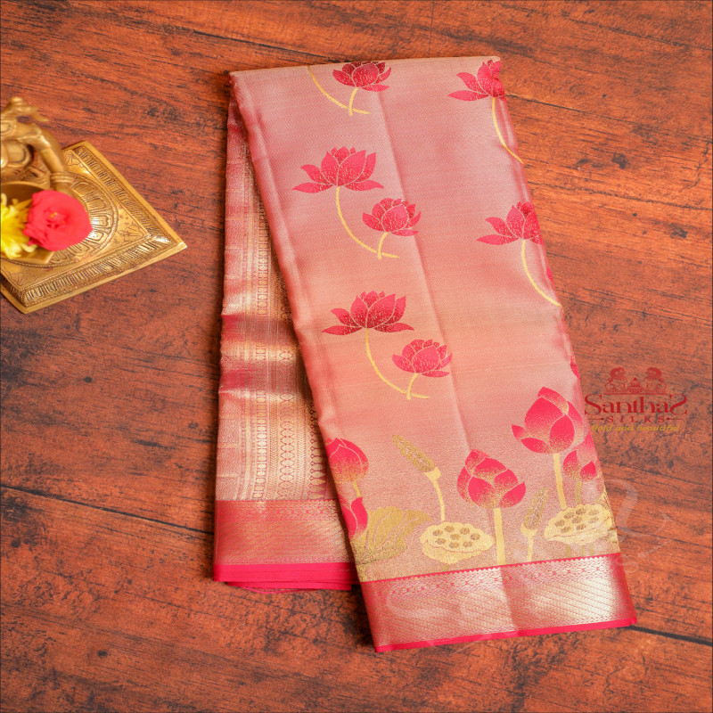 PASTEL PINK COLOUR BODY WITH FLORAL DIGITAL PRINT WITH CONTRAST BLOUSE