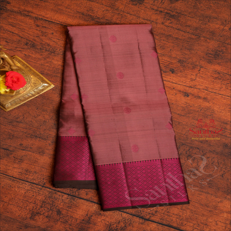 DUSTY PINK COLOUR BODY WITH PINK COLOUR THREAD BUTTAS AND CONTRAST PALLU & BLOUSE
