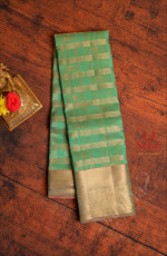 THYME GREEN COLOUR CHECKED BODY WITH ZARI BUTTA WITH CONTRAST BLOUSE & BORDER