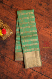 thyme-green-colour-checked-body-with-zari-butta-with-contrast-blouse-border