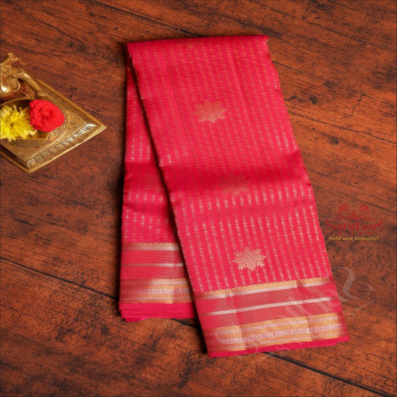 PINK COLOUR BODY WITH GOLDEN ZARI FLORAL BUTTA WITH SELF BLOUSE