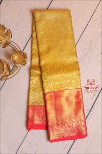 flouracent-green-colour-body-with-golden-silver-zari-fancy-design-and-contrast-pallu-blouse