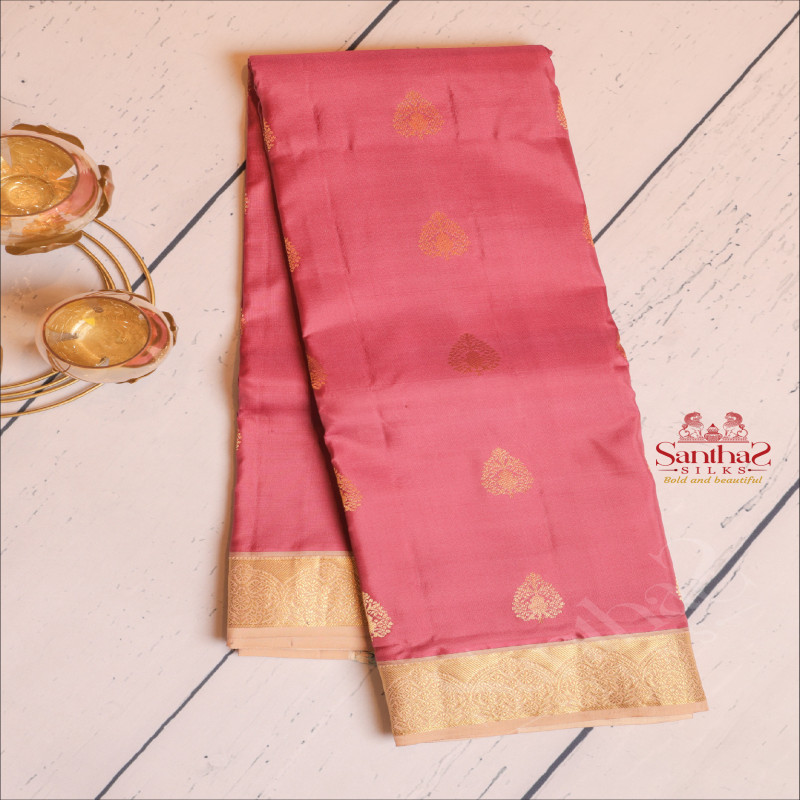 ROUGE PINK COLOUR BODY WITH GOLDEN ZARI BUTTAS AND CONTRAST PALLU & BLOUSE