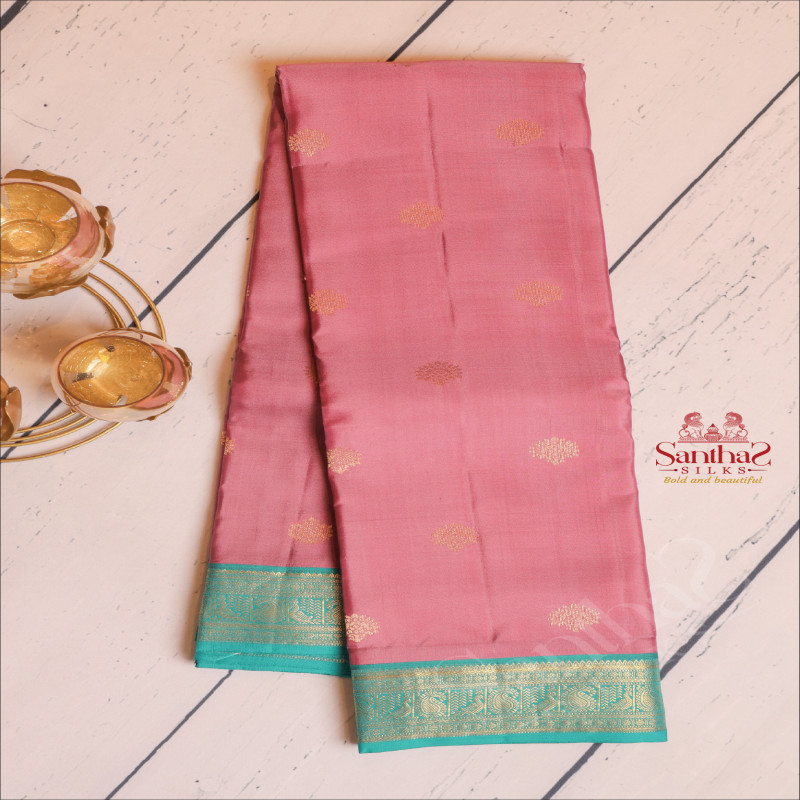 ROUGE PINK COLOUR BODY WITH GOLDEN ZARI BUTTAS AND CONTRAST PALLU & BLOUSE