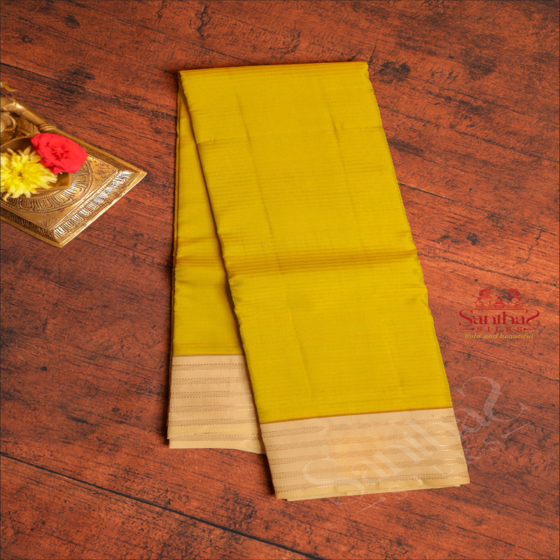 LIME GREEN AND YELLOW COLOUR BODY WITH STRIPS AND CONTRAST PALLU & BLOUSE