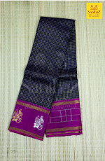 Coffee Brown Body Gold Silver Zari Checked with Magenta Border