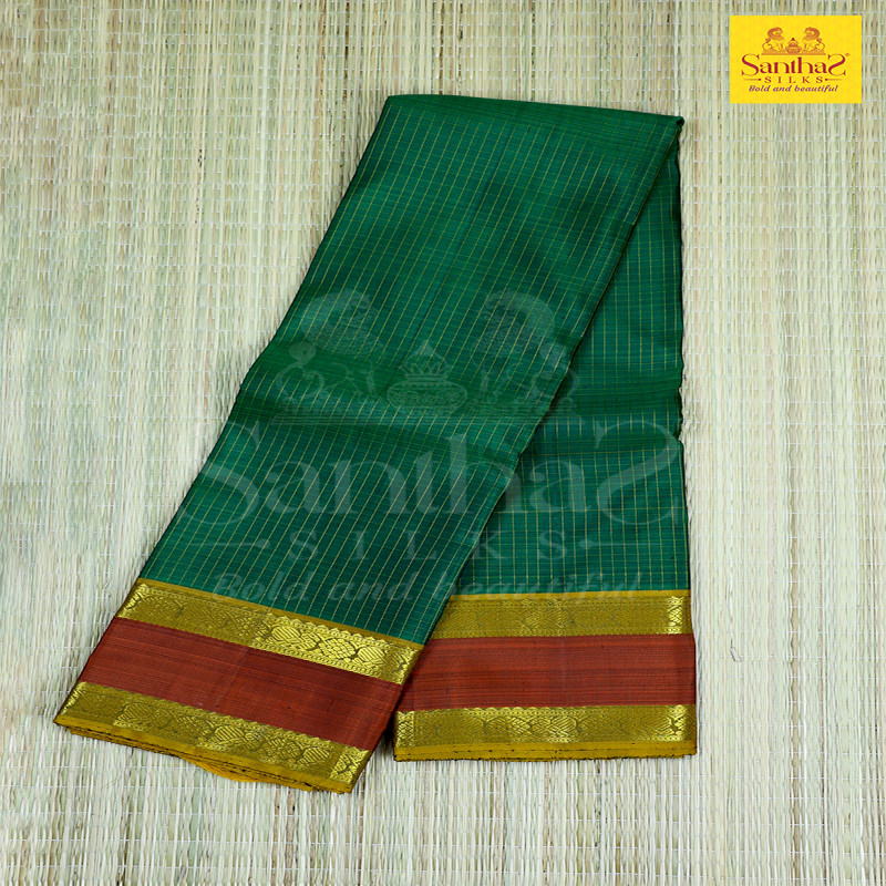 Leaf Green Thread Checked Body with Adayarpet Honey Border
