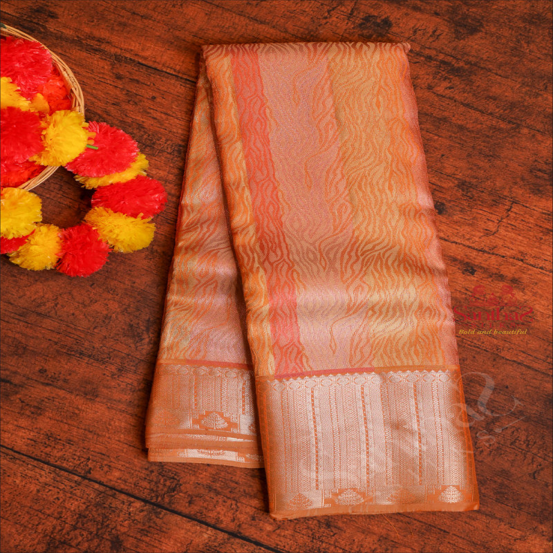 ORANGE SHADES COLOUR TISSUE BODY WITH SELF BLOUSE & BORDER