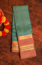 TURQUOISE BLUE COLOUR BODY WITH GOLDEN ZARI ANNAM CHAKKARAM BUTTA WITH CONTRAST BLOUSE & BORDER