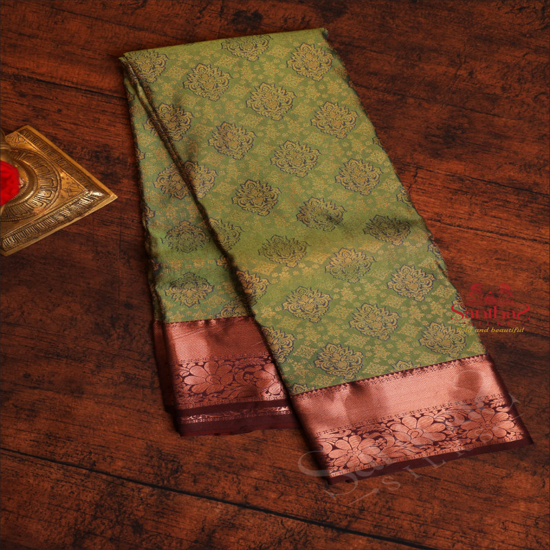 JADE GREEN COLOUR BODY WITH JACQUARD FLORAL EMBOSED WITH CONTRAST BLOUSE & BORDER