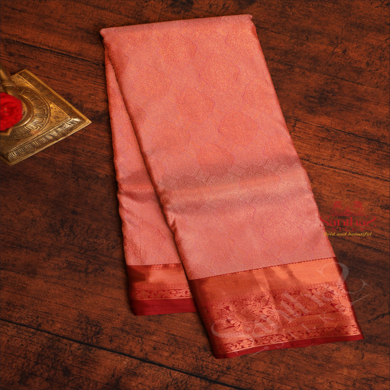 HEATHER PEACH COLOUR BODY WITH JACQUARD FLORAL EMBOSED WITH CONTRAST BLOUSE & BORDER