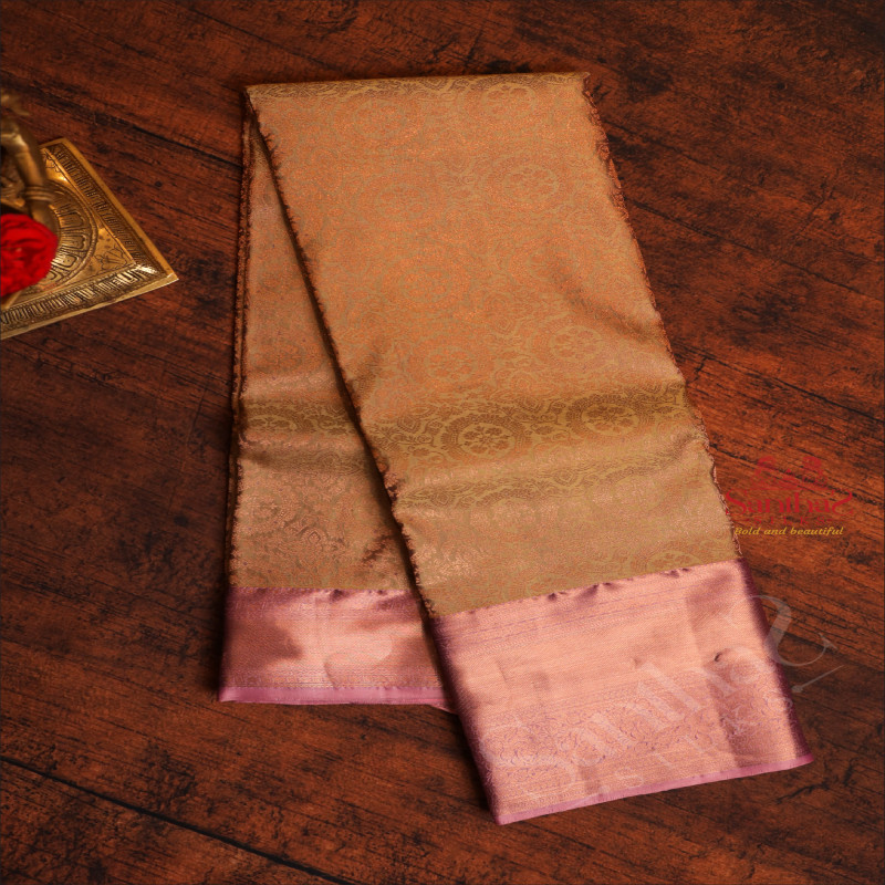 SAGE GREEN COLOUR BODY WITH JACQUARD FLORAL EMBOSED WITH CONTRAST BLOUSE & BORDER