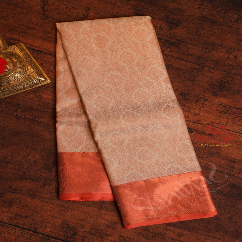 IVORY COLOUR BODY WITH JACQUARD FLORAL EMBOSED WITH CONTRAST BLOUSE & BORDER