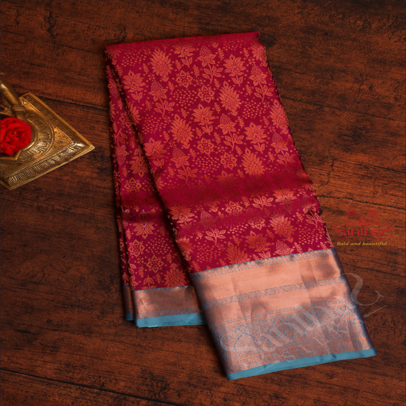 PURPLE COLOUR BODY WITH JACQUARD FLORAL EMBOSED WITH CONTRAST BLOUSE & BORDER