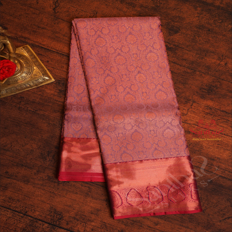 LAVENDER COLOUR BODY WITH JACQUARD FLORAL EMBOSED IN COPPER ZARI WITH CONTRAST BLOUSE & PALLU