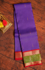 VIOLET COLOUR BODY WITH GOLDEN ZARI STRIPS & BUTTA AND CONTRAST PALLU & BLOUSE