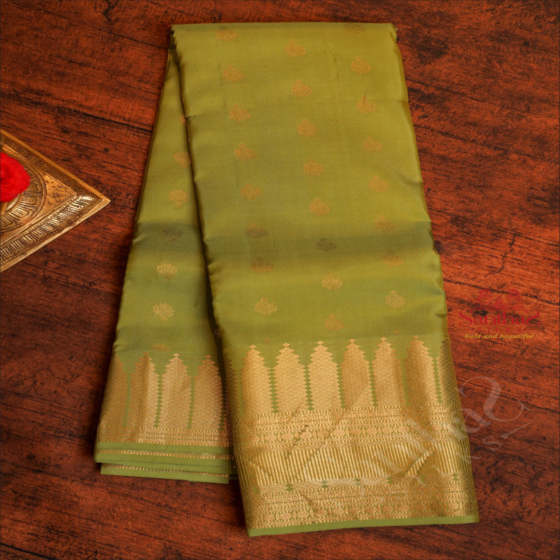 LIGHT OLIVE COLOUR BODY WITH ZARI BUTTA WITH SELF BLOUSE