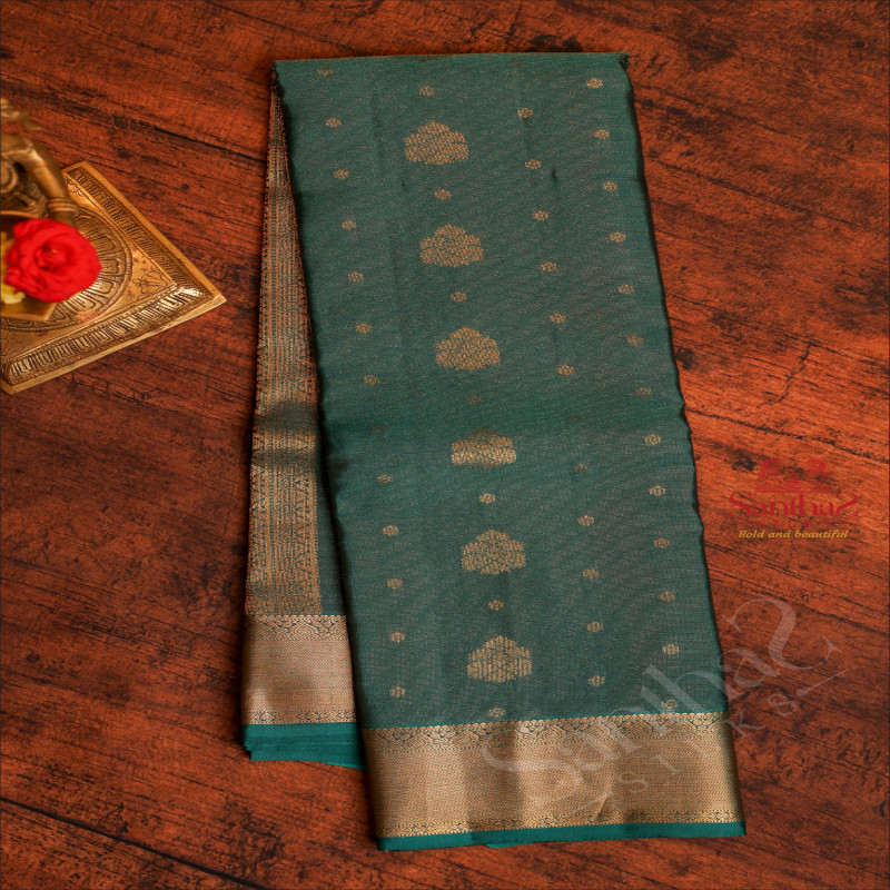 PINE GREEN COLOUR BODY WITH VAIRA OOSI PATTERN STRIPS AND SELF COLOUR PALLU & BLOUSE