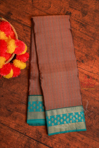 pastel-brown-colour-body-with-checked-pattern-and-contrast-pallu-blouse