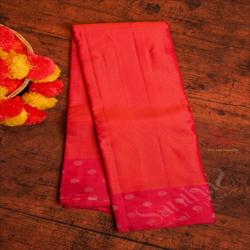 RANI PINK COLOUR BODY WITH GOLDEN ZARI STRIPS AND CONTRAST PALLU & BLOUSE
