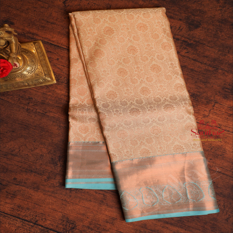 HALF WHITE COLOUR BODY WITH JACQUARD FLORAL EMBOSED WITH CONTRAST BLOUSE & BORDER