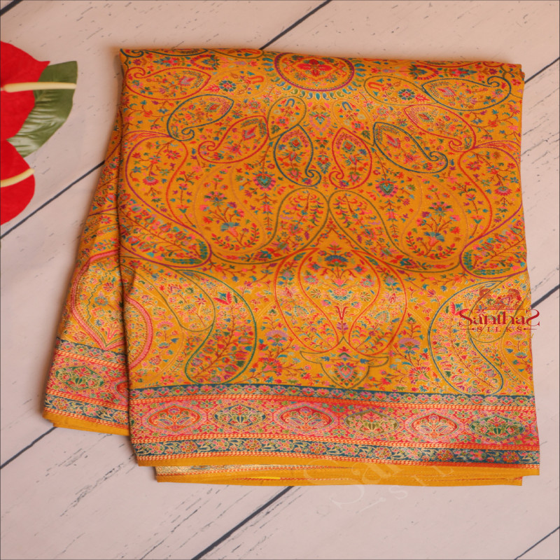 PASHMINA SILK WEAVING SAREE IN MUSTARD COLOUR