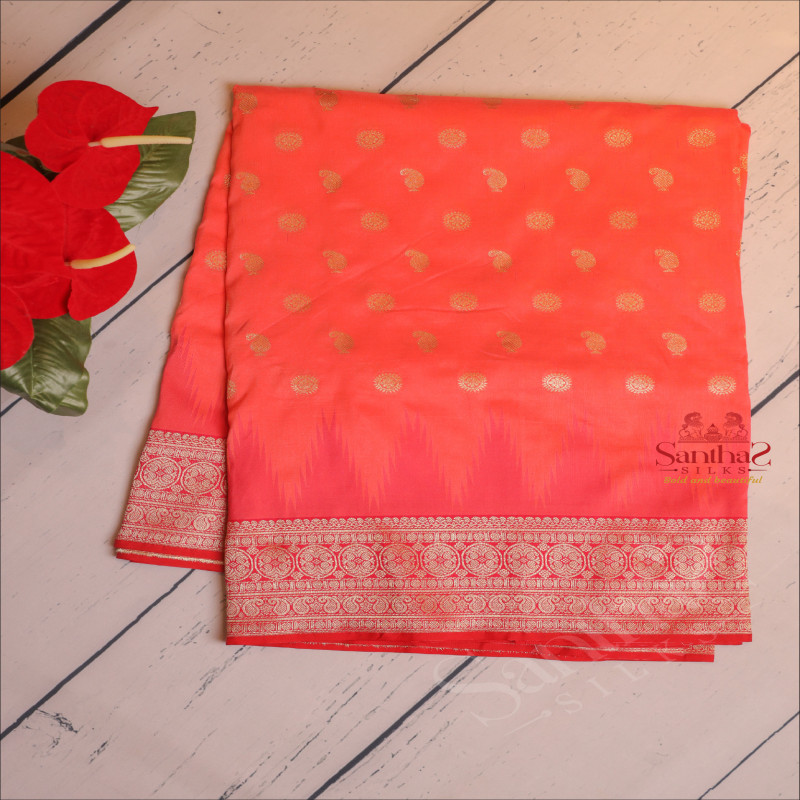 PURE BANARAS SILK SAREE IN PINK PEACH COLOUR