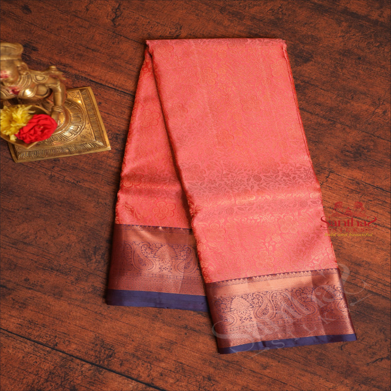 PINK COLOUR BODY WITH JACQUARD FLORAL EMBOSED IN COPPER ZARI WITH CONTRAST BLOUSE & PALLU