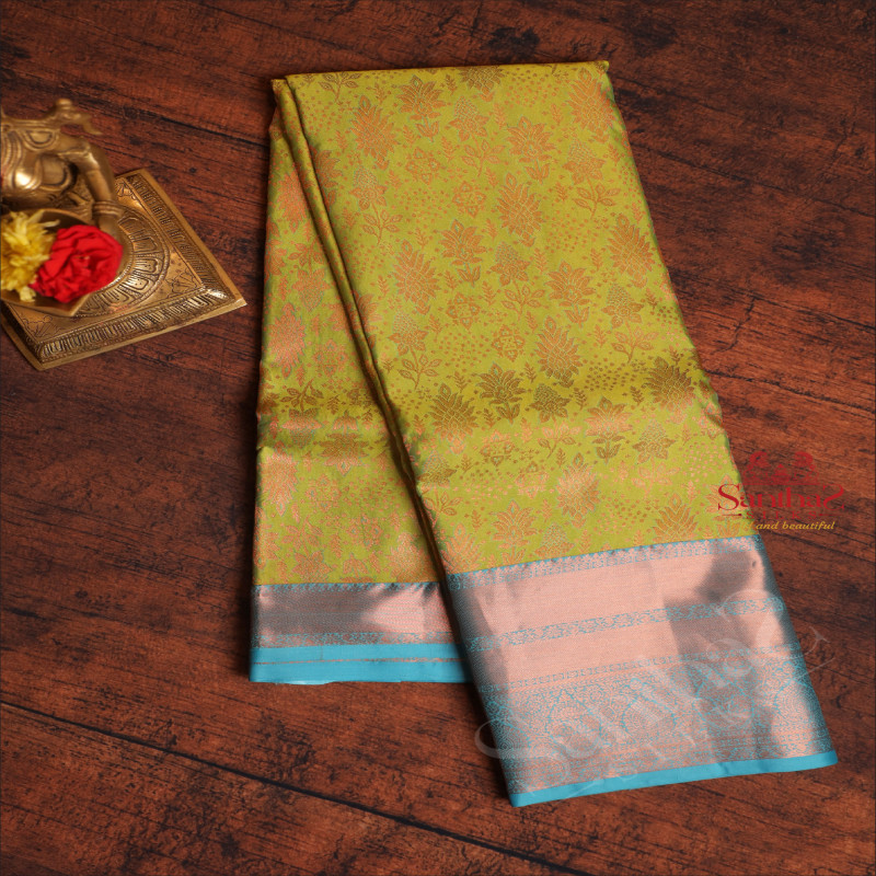 GREEN LIZARD COLOUR BODY WITH JACQUARD FLORAL EMBOSED WITH CONTRAST BLOUSE & BORDER