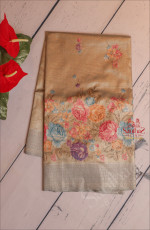 ORGANZA TISSUE SAREE WITH FLORAL DESIGN IN GREY COLOUR BODY