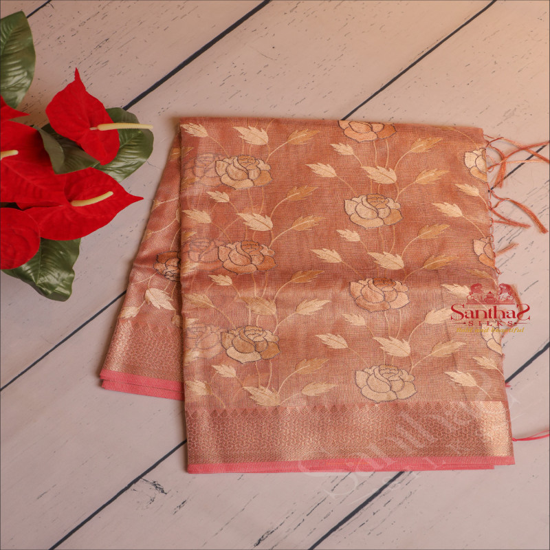 KOTA TISSUE SAREE IN PINK COLOUR WITH FLORAL EMBORIDERY WORK