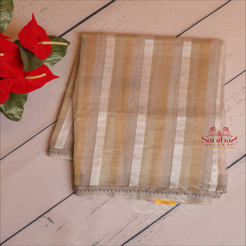 ORGANZA SAREE IN GREY COLOUR WITH LACE BORDER