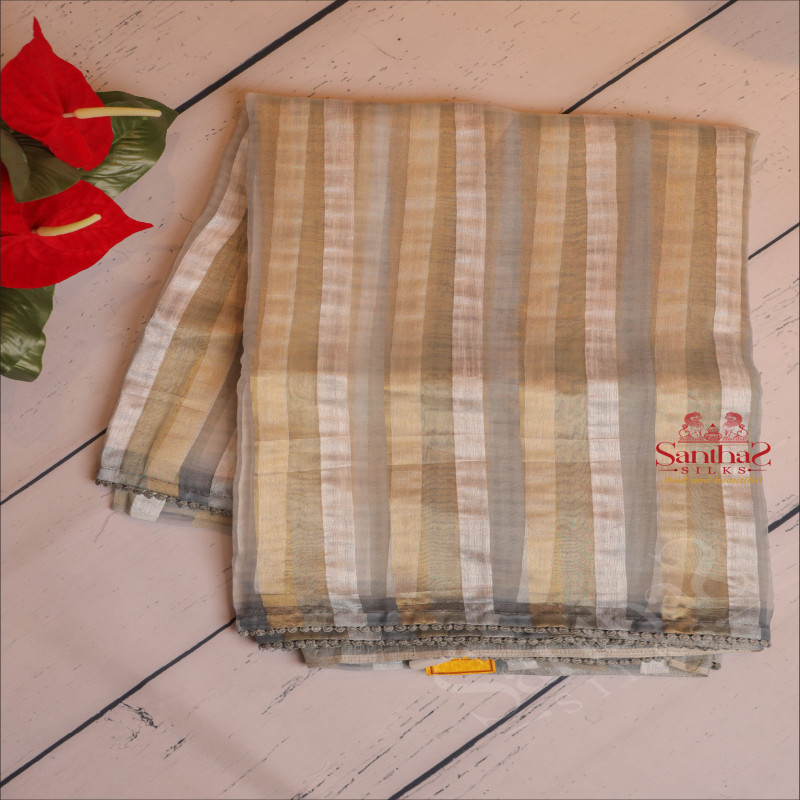 ORGANZA TISSUE SAREE WITH ICEBERG COLOUR LACE BORDER