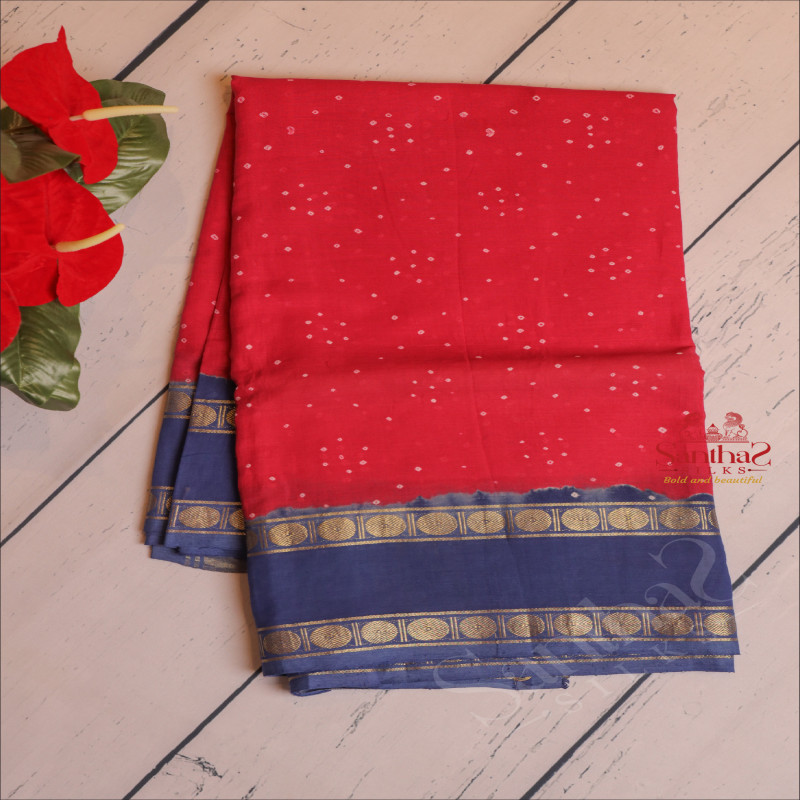 HAND KNOTTED PURE SUNGUDI COTTON SAREE IN RANI PINK COLOUR