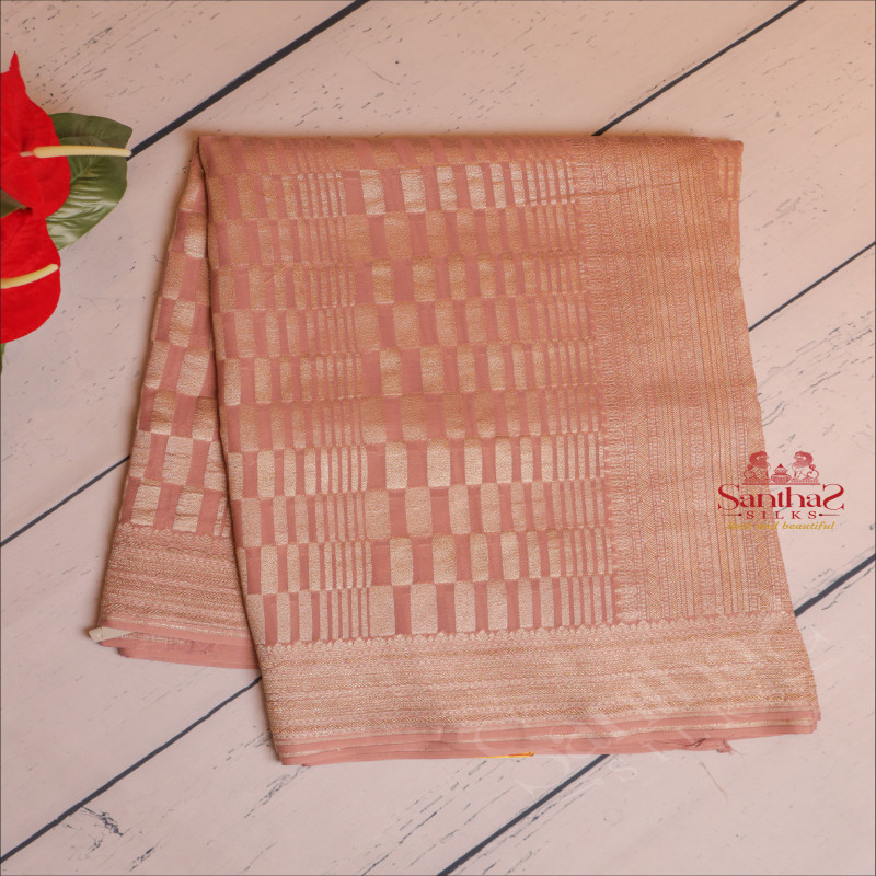 GEORGETTE BANARAS SILK SAREE IN PASTEL FLESH COLOUR WITH SELF COLOUR BLOUSE