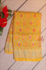 GEORGETTE BANARAS SILK SAREE IN LIGHT YELLOW COLOUR WITH SELF COLOUR BLOUSE