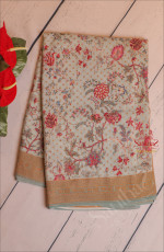 CREPE BANARAS SILK SAREE IN PALE SEA BLUE COLOUR WITH FLORAL DIGITAL PRINTS