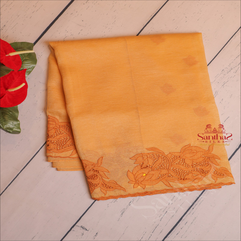 CRUSH MATERIAL SAREE WITH CUT WORK EMBORIDERY IN SANDAL COLOUR