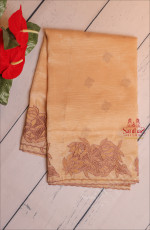 CRUSH MATERIAL SAREE WITH CUT WORK EMBORIDERY IN METALIC COPPER COLOUR