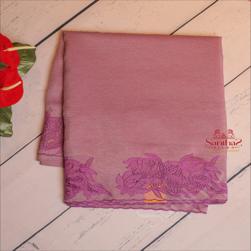 CRUSH MATERIAL SAREE WITH CUT WORK EMBORIDERY IN VIOLET COLOUR