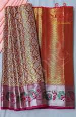 MUSTARD COLOUR TISSUE BODY WITH PINK BLOUSE & BORDER