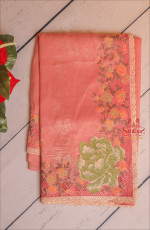 PASTEL PINK COLOUR CRUSH TISSUE SAREE WITH CUT WORK FLORAL BORDER WITH SELF BLOUSE