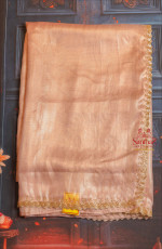 PEACH COLOUR ORGANZA TISSUE SAREE WITH FANCY SCALLOP BORDER WITH SELF BLOUSE