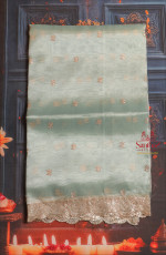 TIFFANY BLUE COLOUR ORGANZA TISSUE SAREE WITH FANCY FLORAL BORDER AND BUTTA WITH SELF BLOUSE